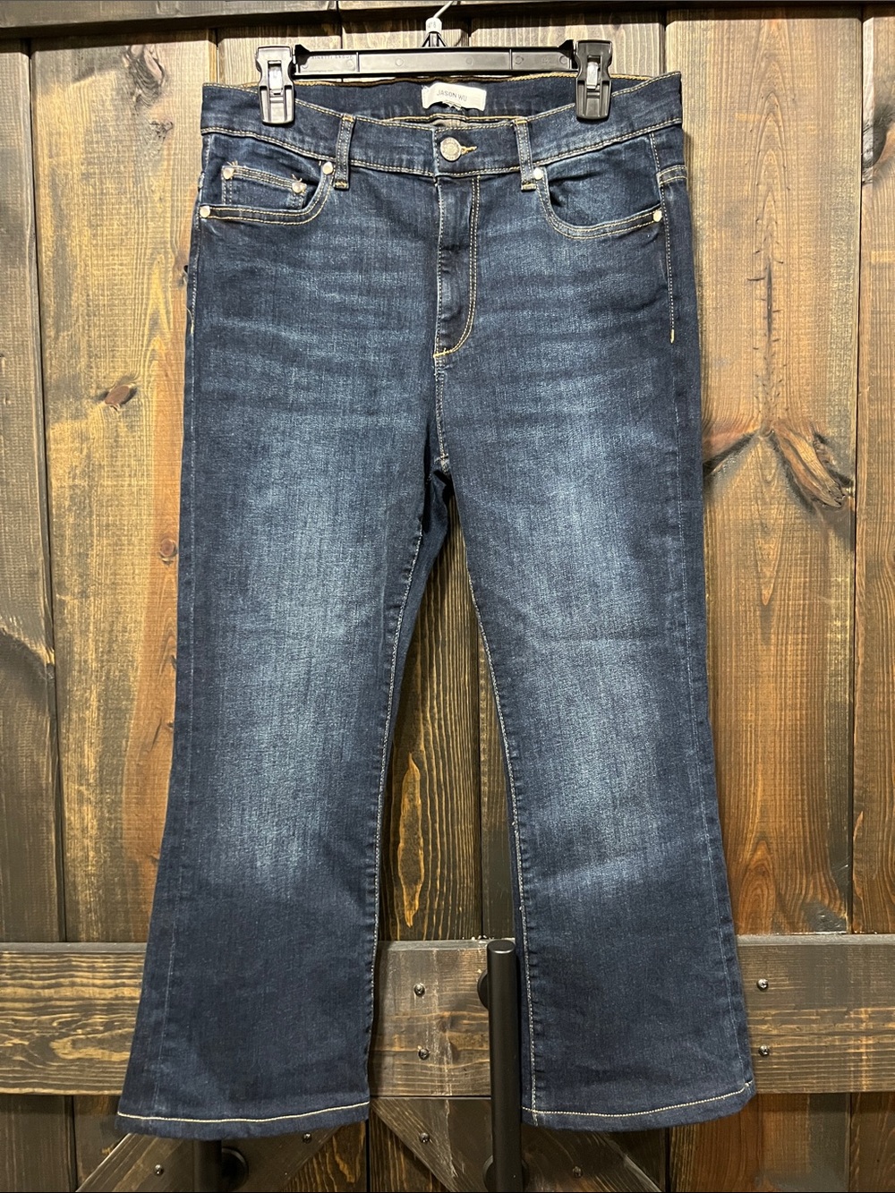 Jason Wu Cropped Bootcut Jeans 12 Short Dark Wash Stretch Denim Casual HEMMED